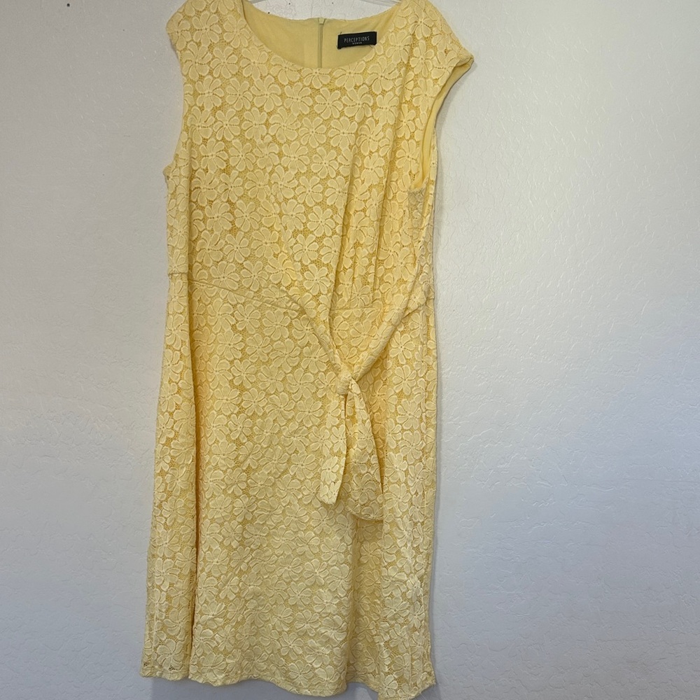 women’s plus 22W Yellow Floral Lace Dress stretch lace cottage garden coquette‎